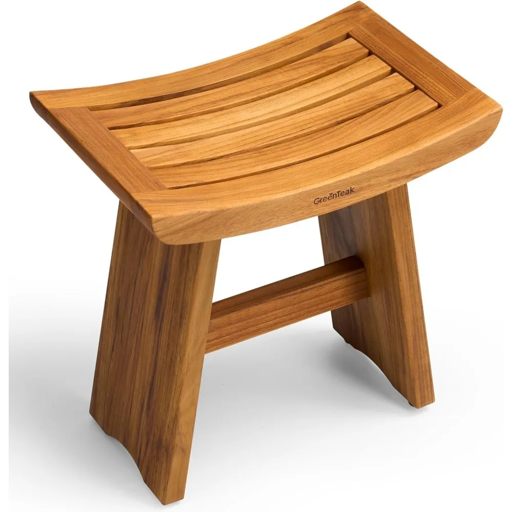 

Waterproof Teak Shower Bench Stool with Storage Shelf 300 Lbs Capacity Bathroom Seat Chair
