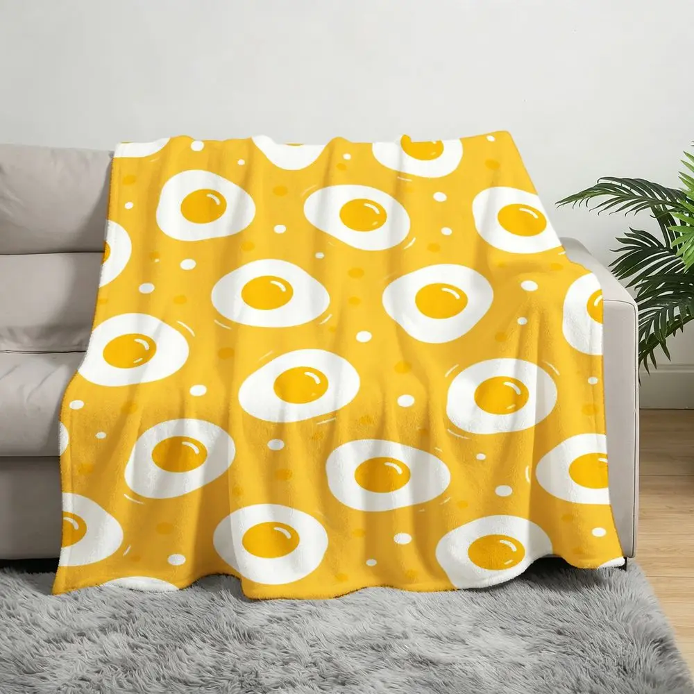 Soft Flannel Throw Blanket Suitable for Sofa Bed Travel - Cozy Lightweight Plush Bedspread with Fried Egg Pattern, Yellow Eggshell, Contemporary Bedding for, Dorm, Home Decor Gift for Easter & Mothers Day (No Revision)