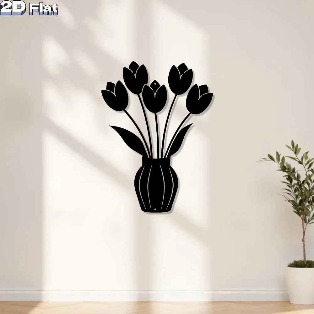 1pc Metal Tulip Wall Art Decor, Rustproof Iron Wall Sculpture for Bedroom Garden Fence, Hook for Hanging, Home Decor Gift