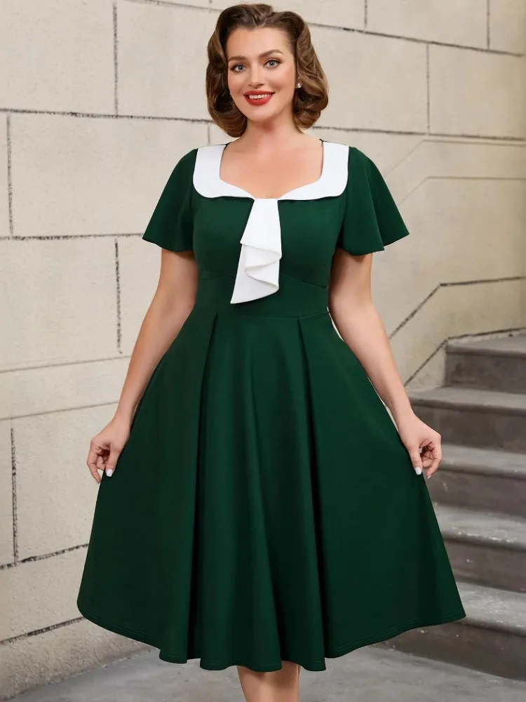 

L-3XL Plus Size Clothes Dresses Women Robes Summer Autumn Short Sleeve Street Style Casual 3XL Big Size Oversized Midi Dress