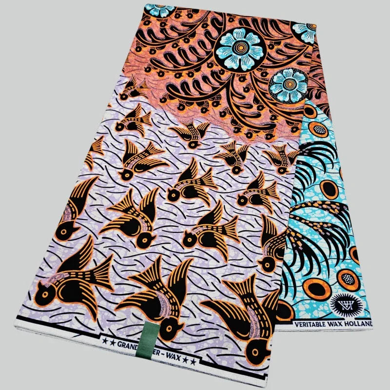 

6 ярдов длинная хлопковая африканская восковая ткань для шитья платья, дивана, занавески, скатерти, хлопковая ткань с принтом птиц, ширина 120 см, R2773