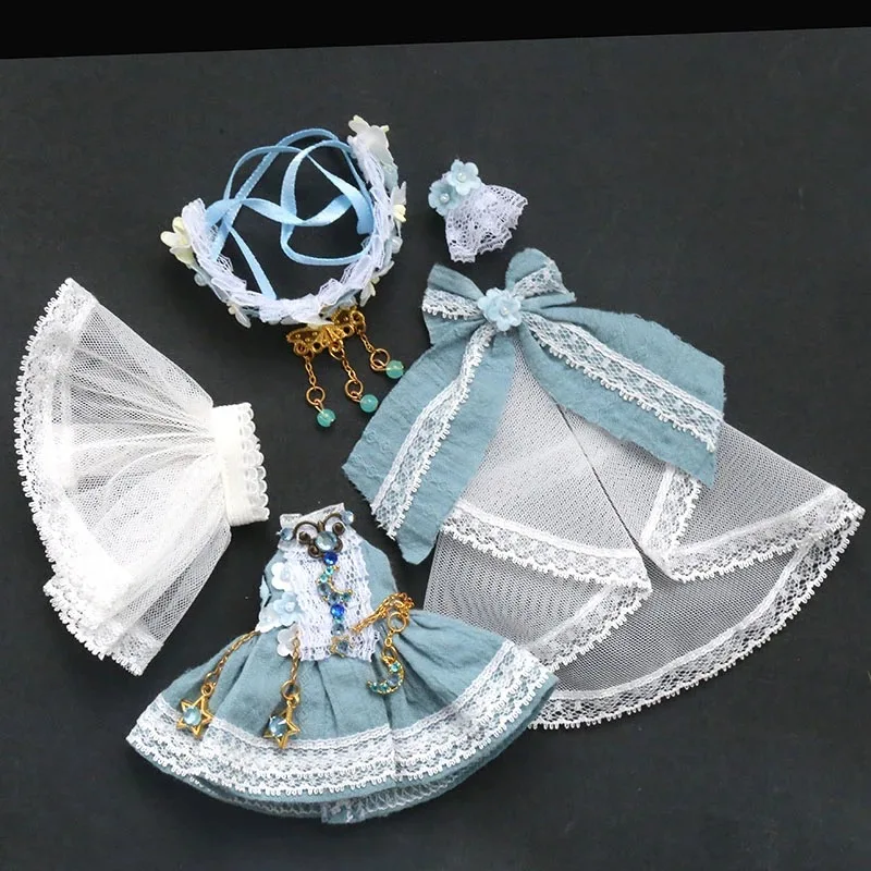 OB11 Doll Flowing Fairy Skirt Floor Dragging Princess Dress Doll Wedding dress For Ob11,Gsc,Obitsu 11,1/12bjd P10 P9 Dolls
