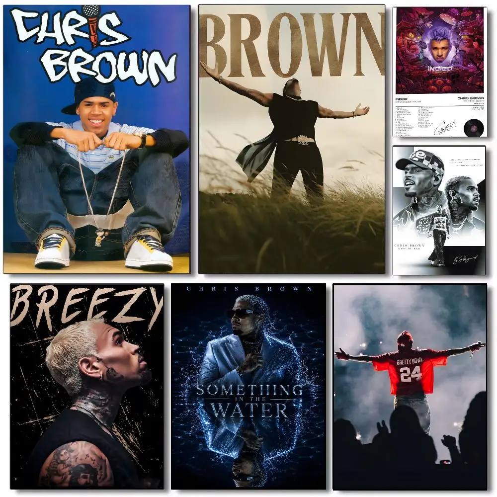 Chris Brown Singer R&B Pop Poster Self-adhesive Advanced Aesthetic Printing Paper Wall Art for Living Room Home Decor