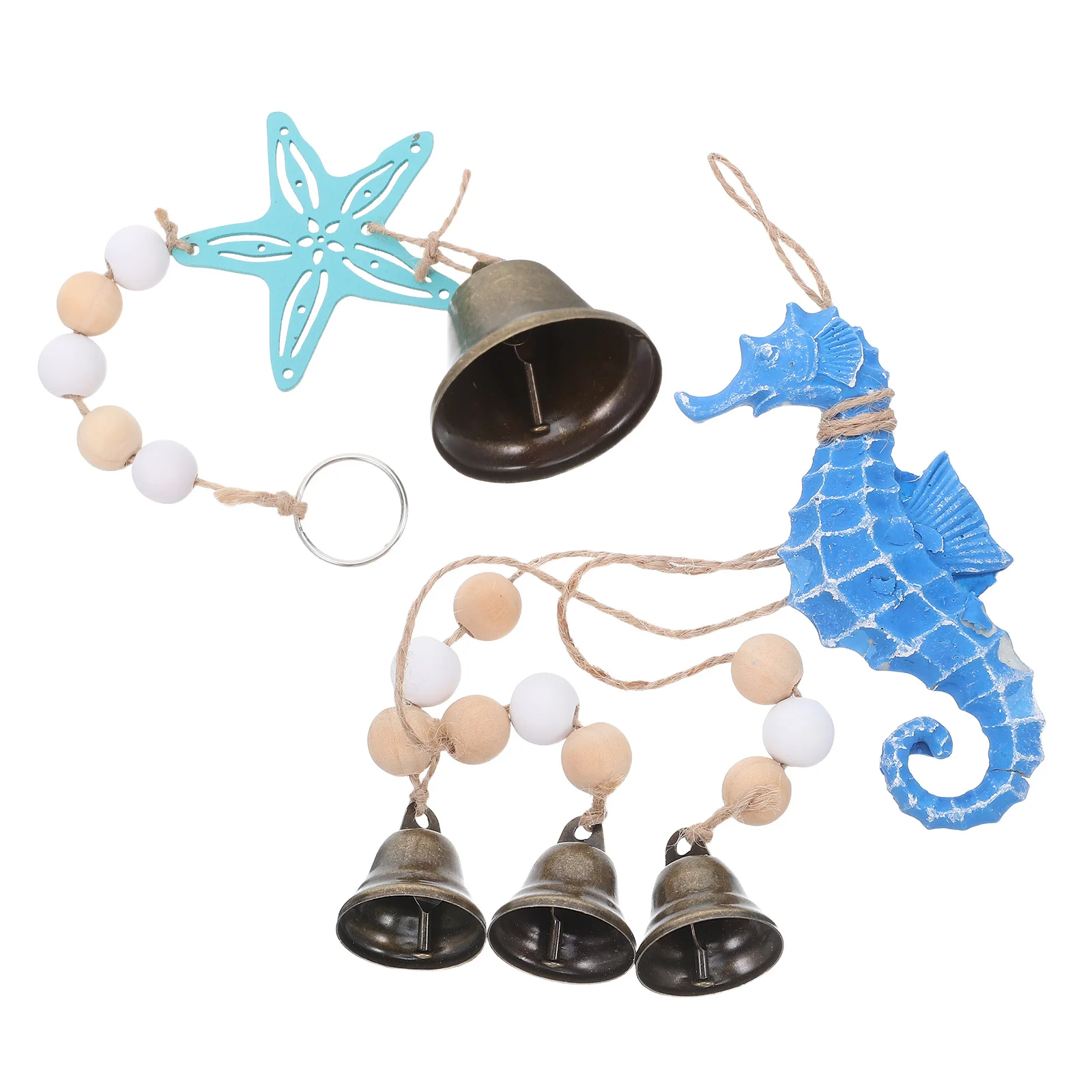 

2Pcs Mediterranean Style Beach Wind Chime Wooden Seahorse Sea Star Rustic Nautical Wall Decor Ocean Wood Bells Lucky Wind Chimes