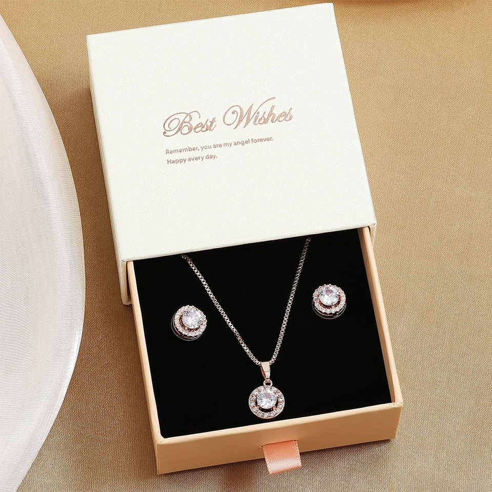 ZAKOL Fashion Cute Clear Round AAA Zircon Earrings Necklace Set Charm Jewelry Set Gift With Packaging Box