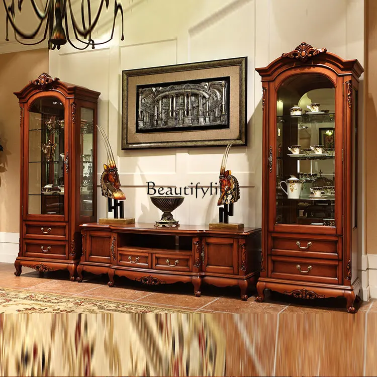 

American wine cabinet display solid wood TV home video cabinet