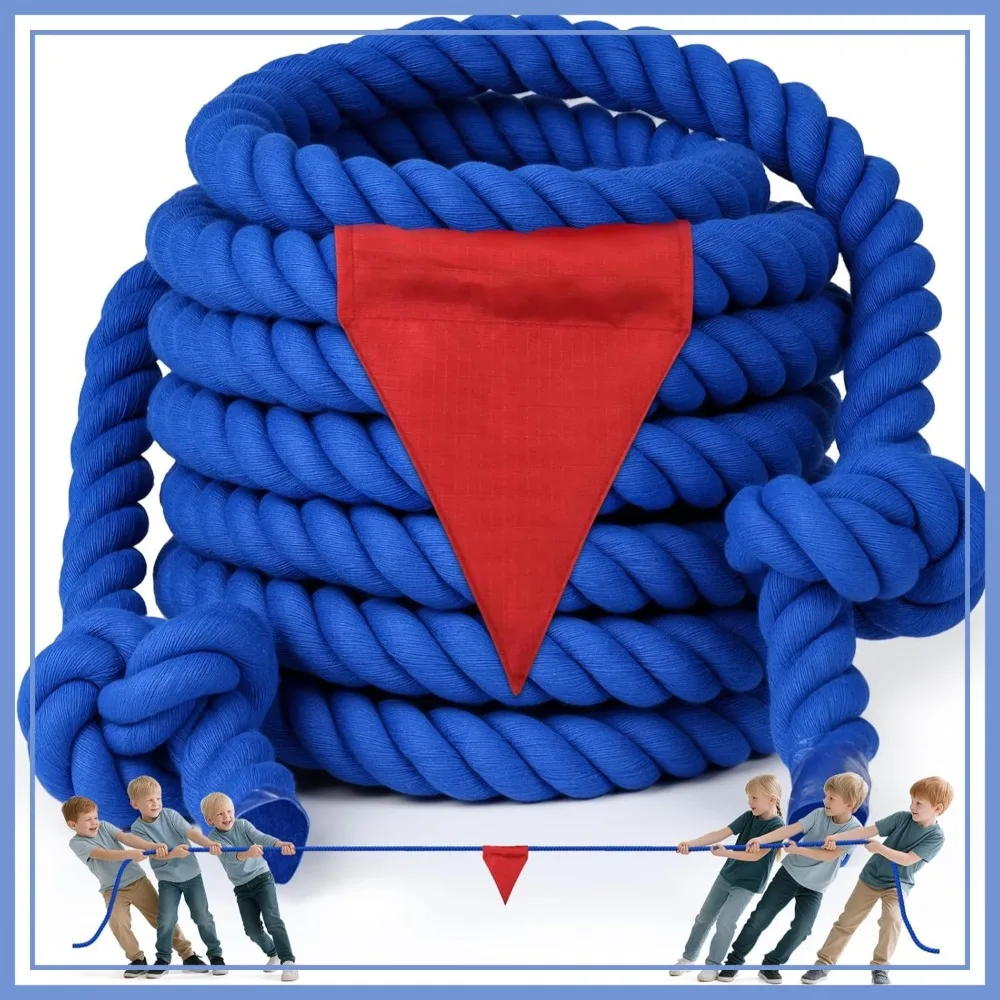 

100FT Tug of War Rope for Kids and Adults, Outdoor Game with Flag for Carnival, Lawn, Field, Team Building, Blue
