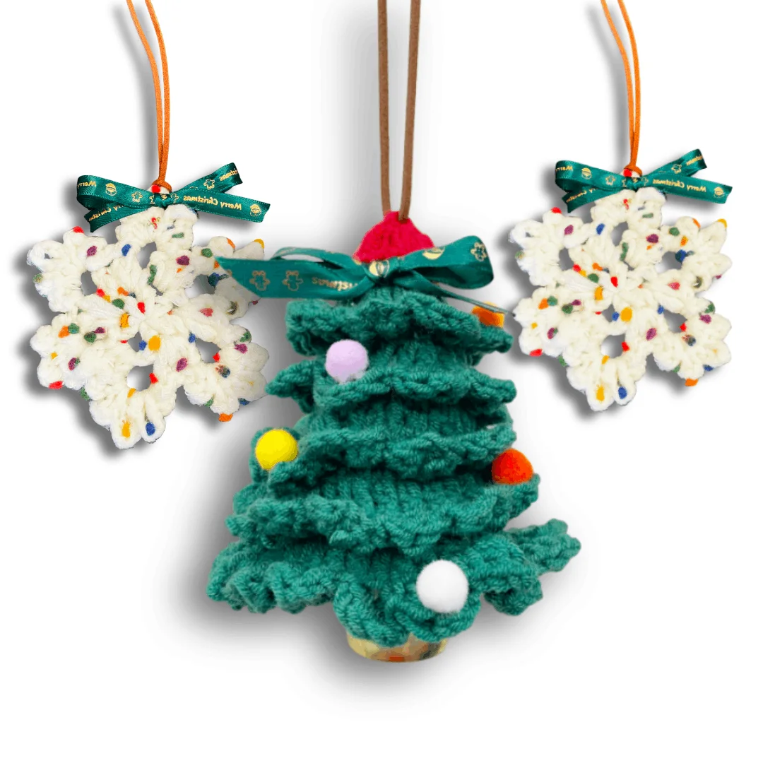 

Christmas Hanging Pendants Xmas Tree Snowflake Hand Crochet Noel Navidad Ornaments Merry Christmas Decors New Year Kids Gifts
