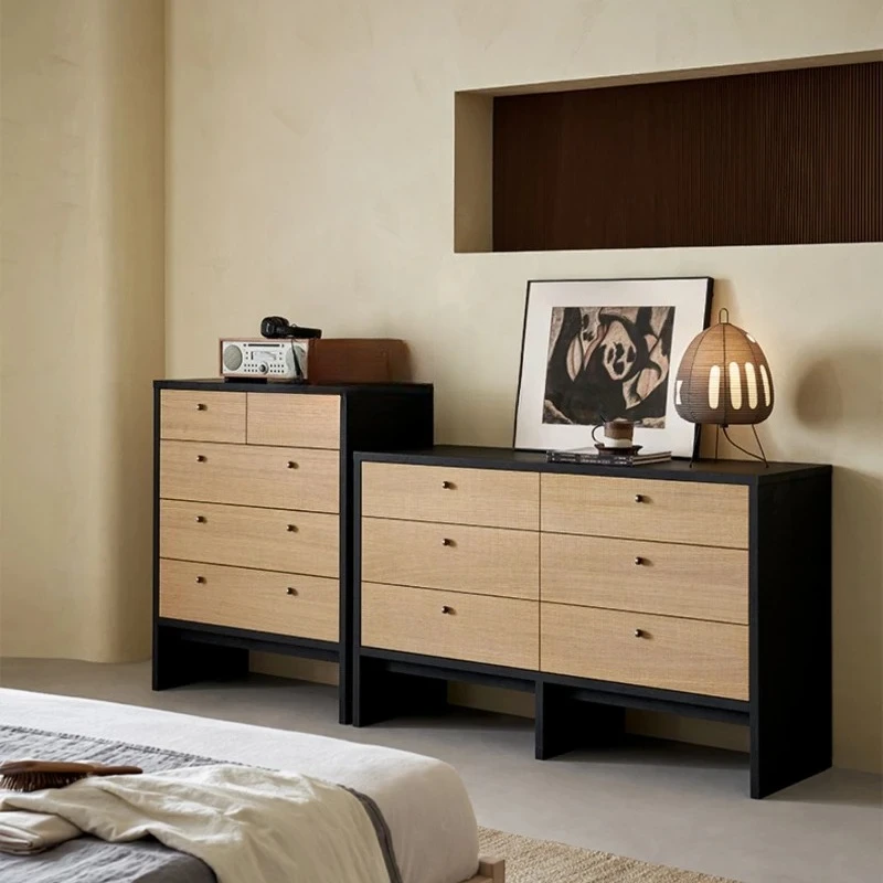 

Chest of Six Drawers Vintage Solid Wood Italian Minimalist Log Storage Organizer Sideboard Cabinet