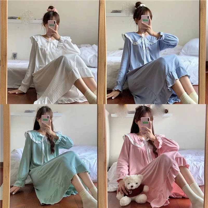 1Pcs Women's Loose And Comfortable Solid Color Nightgown, Simple Long Sleeved Casual Sleepwear, Women's Personalized Nightgown