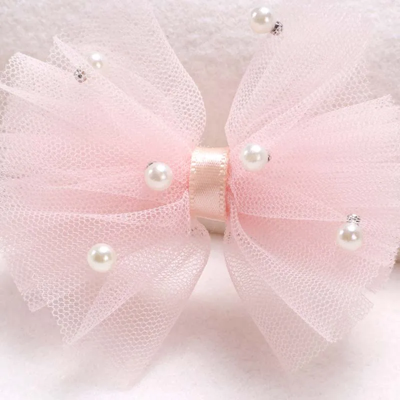 ncmama 2Pcs Chiffon Bow Hairpin Cute Lace Pearl Hair Bows Clip Sweet Girls Side Clip Barrettes Headwear Korean Hair Accessories