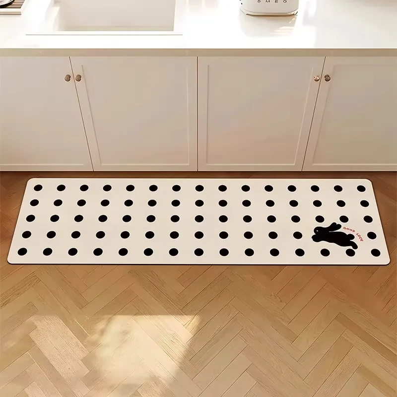 Kitchen Floor Mat Waterproof and Non-slip PVC Leather Carpet Cartoon Long Strip Rug Home Decoration Minimalist Style