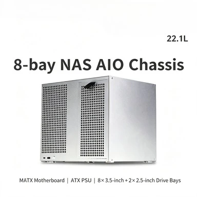 8‑Bay NAS Chassis With Hard Drive Backplate ATX Power Supply MATX Motherboard Anodized Aluminum Full‑Height Storage Server Case