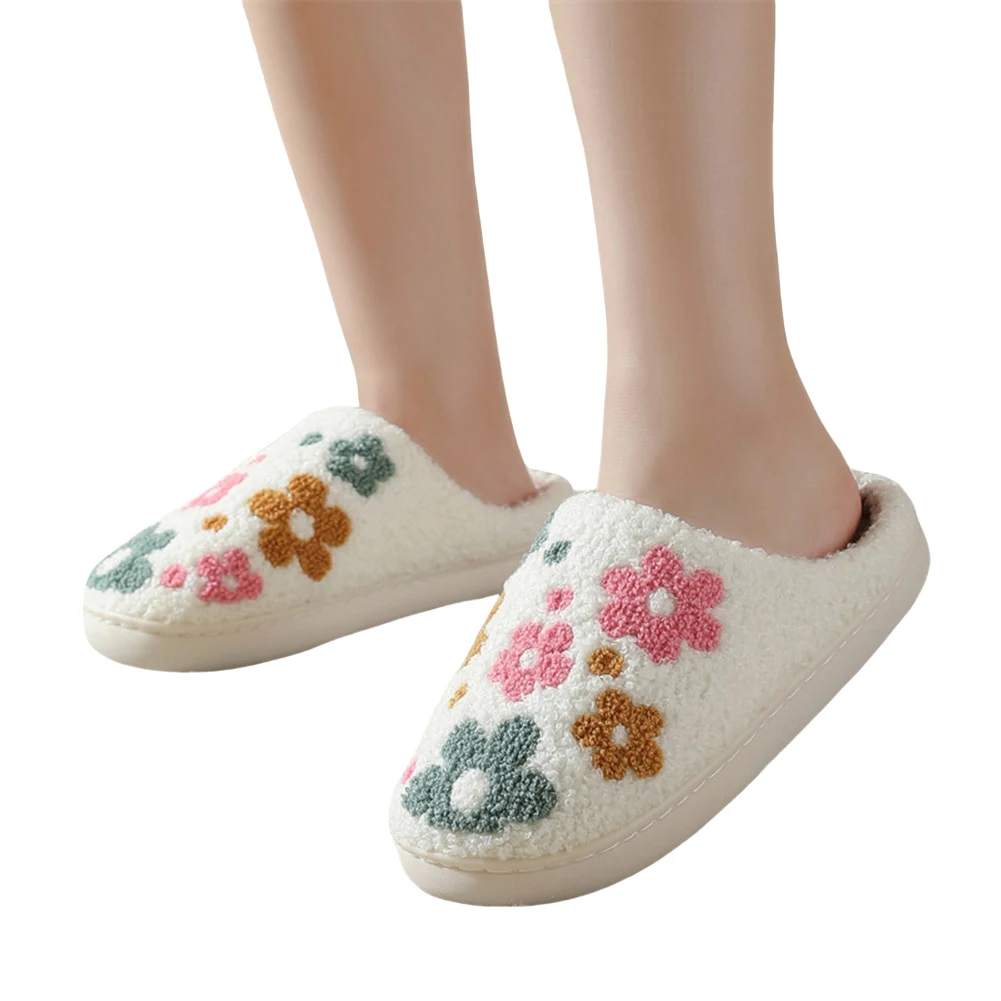 

Plush Flower Slippers Slip-on House Shoes Comfortable Thermal Flower Slippers Non-Slip Fluffy Couple Slippers for Indoor Bedroom