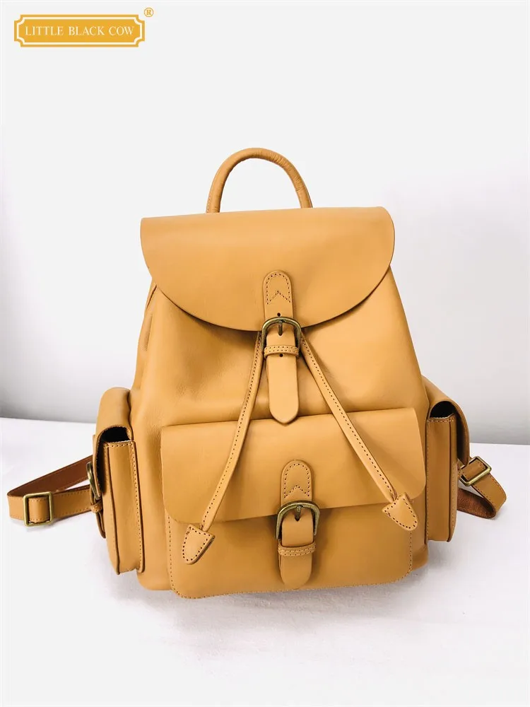 

Teenage Girls Cowhide Genuine Leather Schoolbag Women Preppy Style Vintage Backpack Big Capacity Casual Double Straps Travel Bag