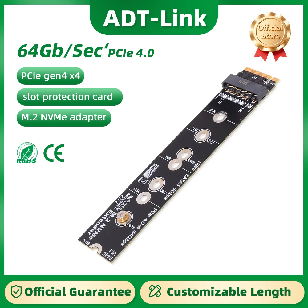 ADT-Link M.2 Mkey NVMe SSD Extended Test Card for Gold Finger Slot Protection Card PCIe 4.0x4 Supports PCIe+SATA Dual Protocols