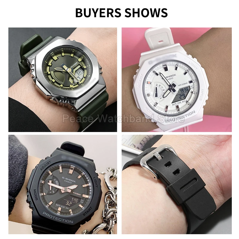 Per Casio G-Shock Octagon GM-S2100 cinturino da donna 16 mm kaki nero bianco ingegnerizzato con cinturino per orologio in resina ad alta resilienza