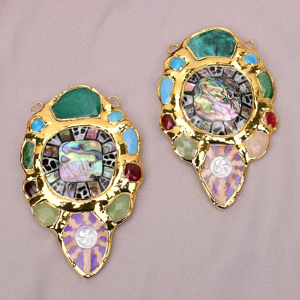 

APDGG 1Pc Big Natural Multi Color Stone Agate Abalone Shell Pendant Charms