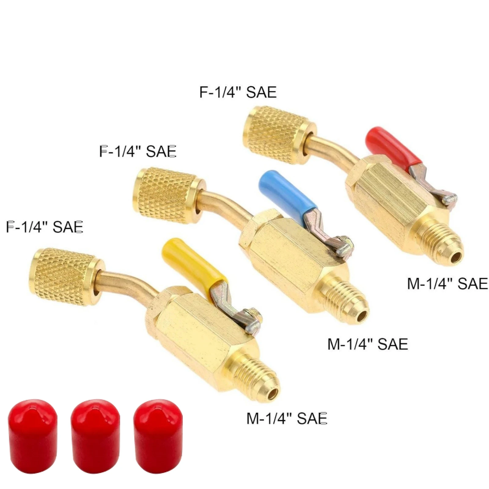 

Комплект из 3 латунных запорных клапанов для кондиционеров, шаровые краны R22 для хладагента, 1/4" SAE, с наружной и внутренней резьбой, для шлангов заправки кондиционеров