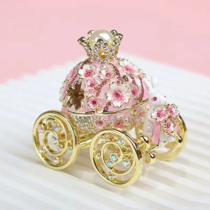 Rabbit Carriage Cloisonn É Enamel Jewelry Box Handicrafts Cartoon Luxury Ornament Home Decor Jewelry Storage Box
