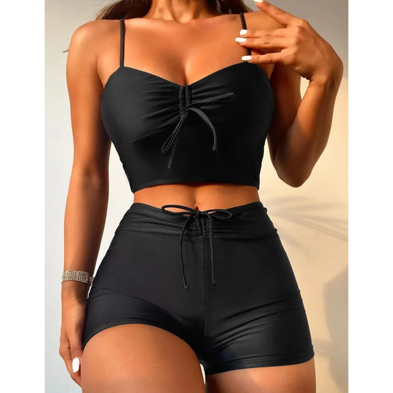 New Solid Swimsuits Tankini Sets Female Push Up Swimwear Sports Beachwear Two-Piece Bathing Suits Pool Women Swimming Suit 2024