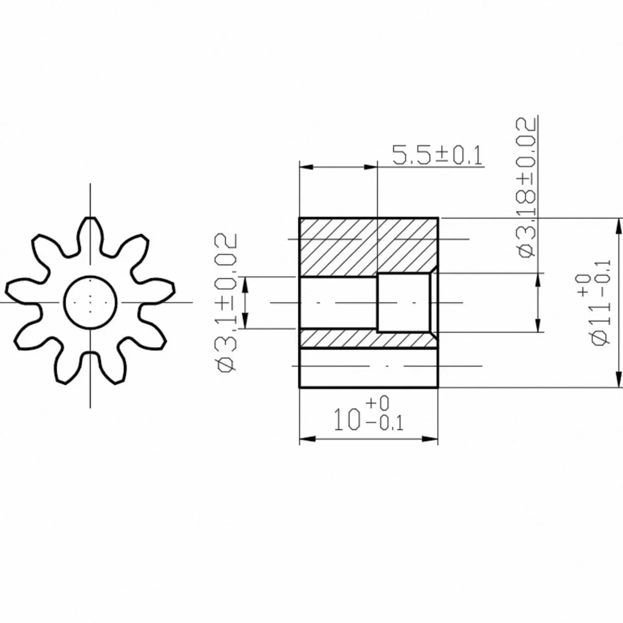 3.1mm M1 Metal Spur Gear 9 Teeth Low Noise for Smart Door Locks Electric Toothbrush Precision Engineering