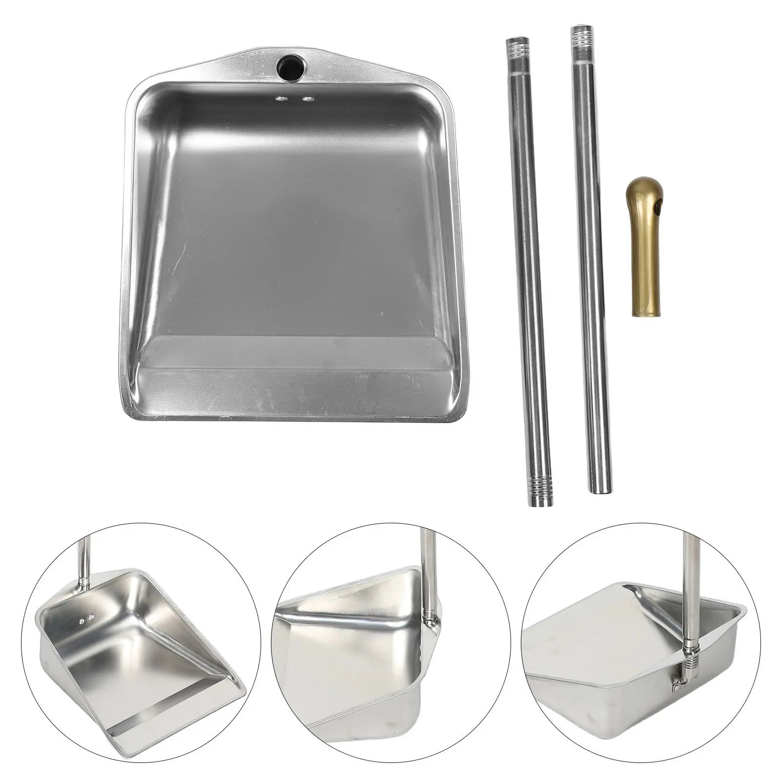 Heavy Duty Upright Metal Dustpan Thick Iron Long Handle Dustpan Wide Mouth for Garage Kitchen Living Room Cleaning