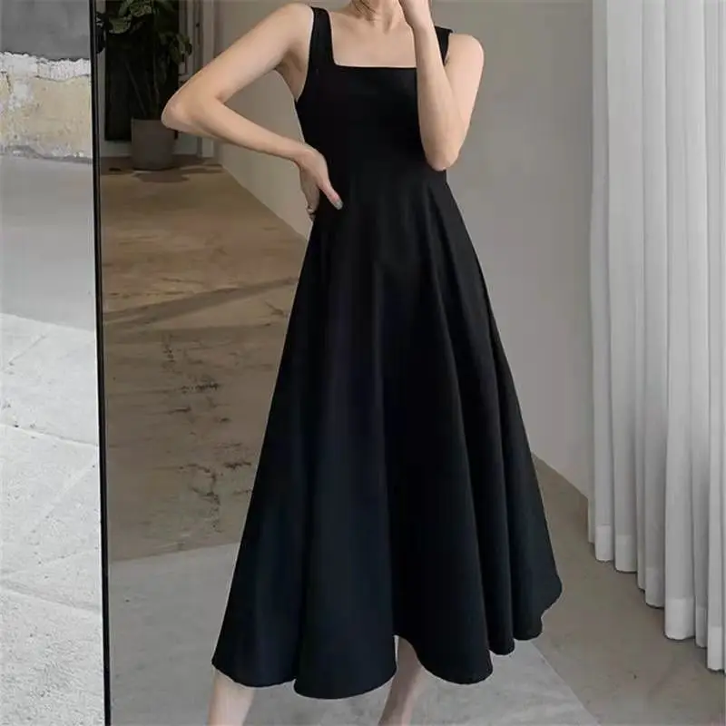 Sleeveless Dress Women Simple Casual Solid Fit High Waist Summer Retro New Arrival Elegant Ladies Cozy Mujer Ulzzang Ins Female