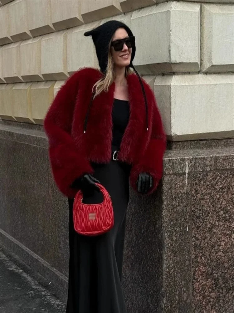 Tossy Fashion Fur Feather Outwear Hoodie jacket Loose Warm Winter 2025 Sexy Fluffy Streetwear Overcoat Women's Fur Feather New