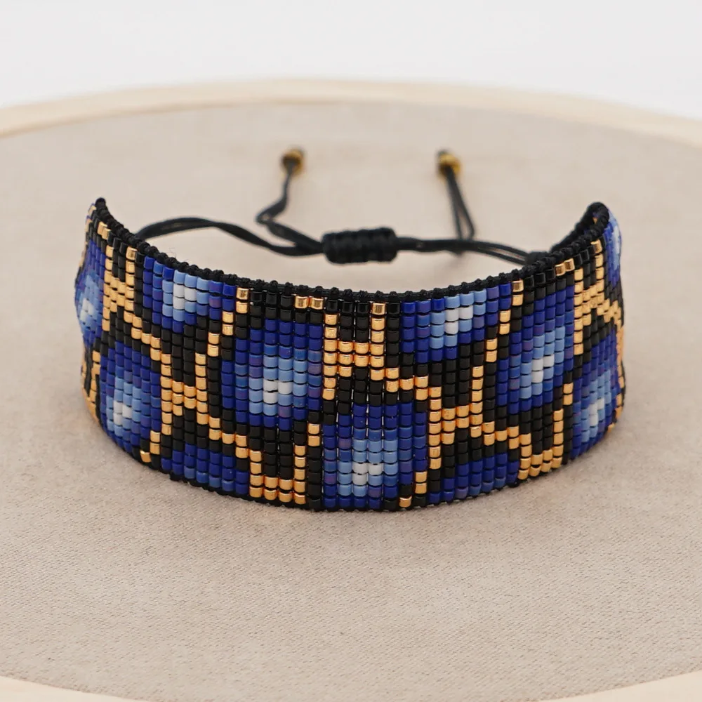 

Браслет из рисовых бусин с леопардовым принтом для творчества в богемном стиле, нерегулярная геометрия, ручное плетение, регулируемый женский модный браслет из бисера