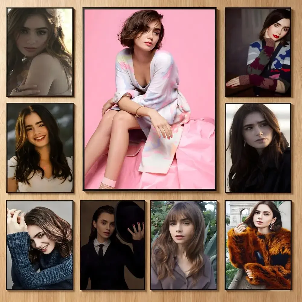 Graceful Actress L-Lily Collins Poster Classic Self-Adhesive PP Wall Sticker for Living Room Bar Decor Gift