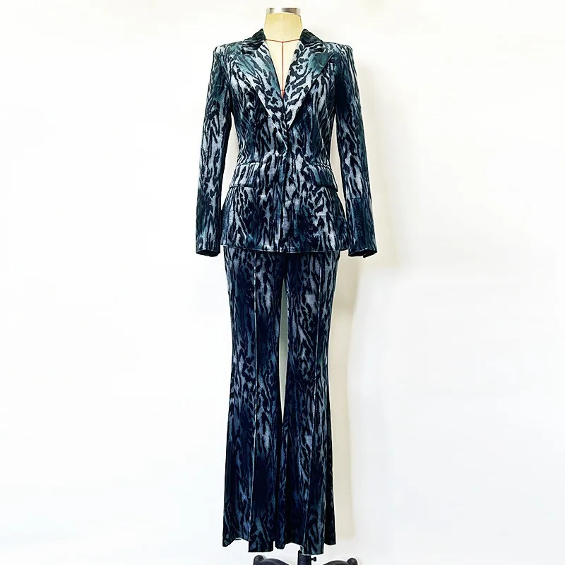 

Elegant Gold Velvet Women's Suit Set Striped Print NewTwo-Piece Suit Long Pants Trendy Commute Style Fashion Show костюм женский