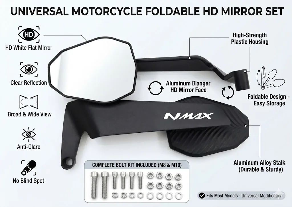 

Modified Wind Wing Motorcycle Side Rearview Mirrors Accessorie For Yamaha NMAX125 NMAX150 NMAX155 V1V2 V3 2015-2023 2024 2025
