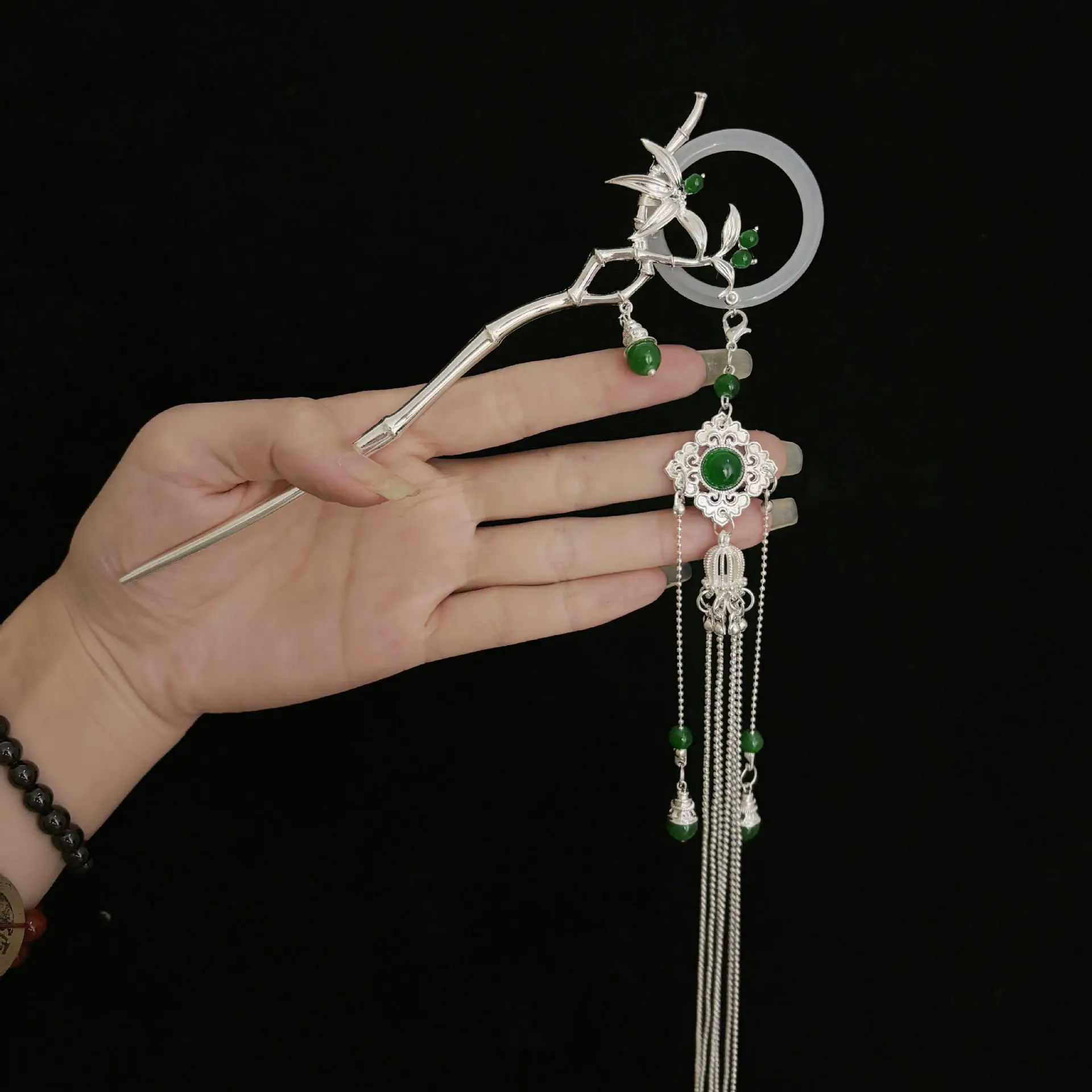 Chinese Style Hair Stick Bamboo Tassel Hairpin - Hanfu Hair Accessories for Women, Step Shake Hair Pin Christmas Gift - view 2