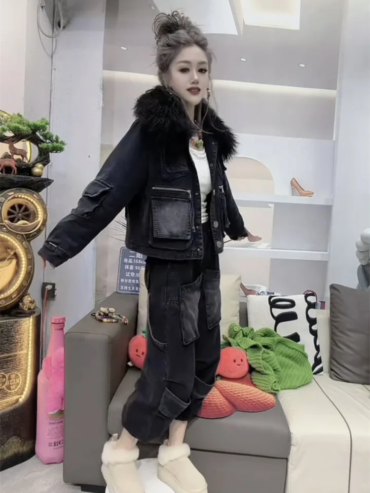 Fashion temperament two-piece set for autumn and winter 2025 new women's versatile casual cotton denim jacket pants set