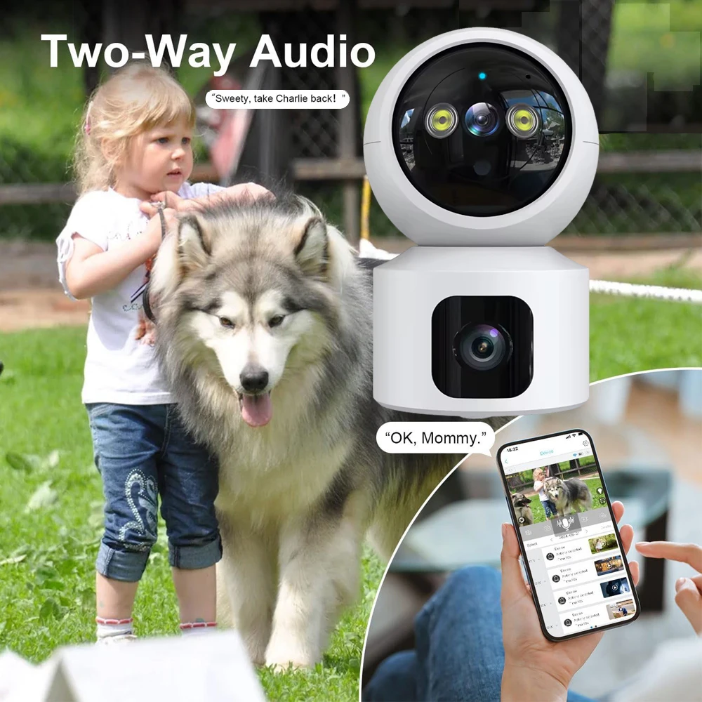 Jaxcam WiFi 4K 8MP Dual Screen WiFi IP Camera Indoor Two Way Audio IP Wireless CCTV Video Surveillance Mini Baby Monitor