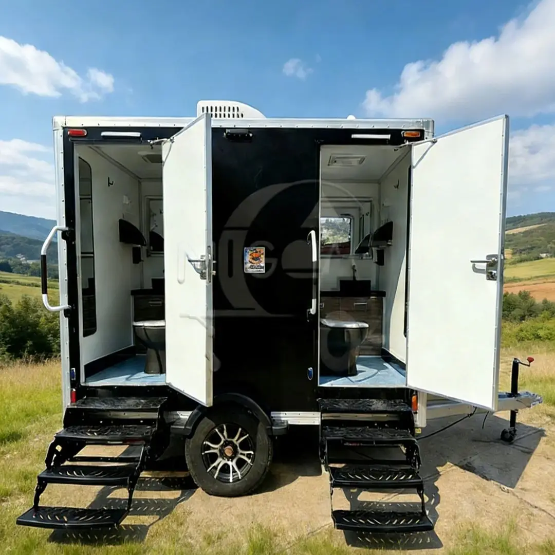 Durable Double-Stall Portable Bathroom Trailer for Weddings Festivals And Camping Trips - On-Grid Or Off-Grid Options