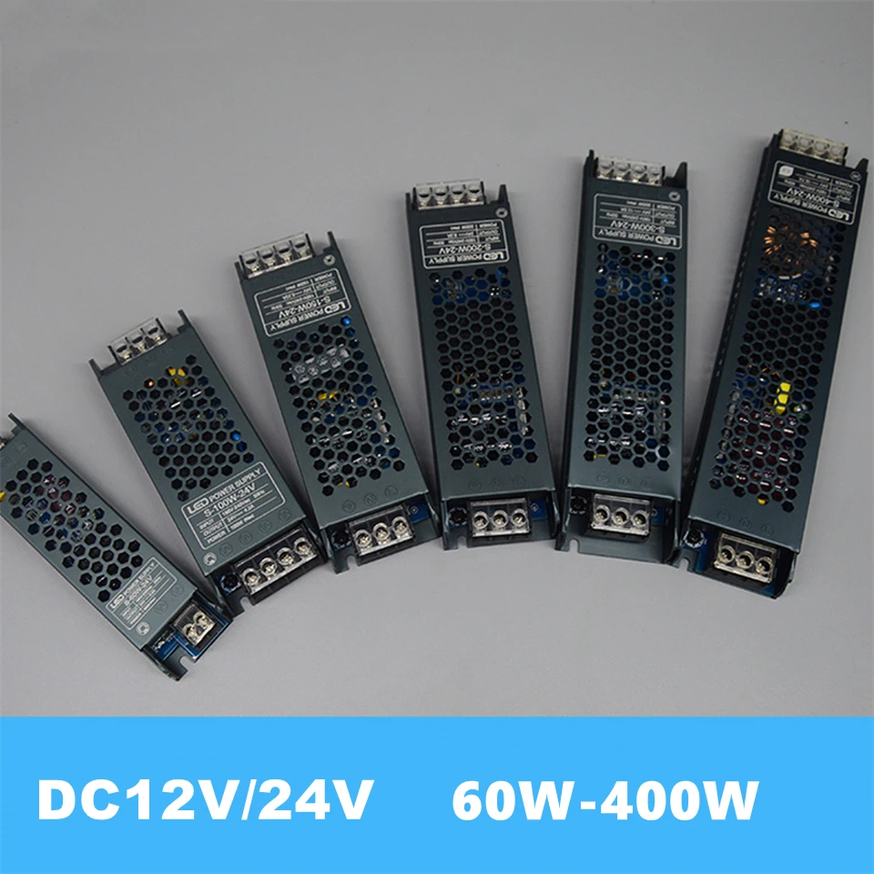 Ultra-thin LED Lighting Transformer AC220V Constant Output To DC12V 24V LED Strip Light IP20 Power Suppy 100W 200W 300W 400W