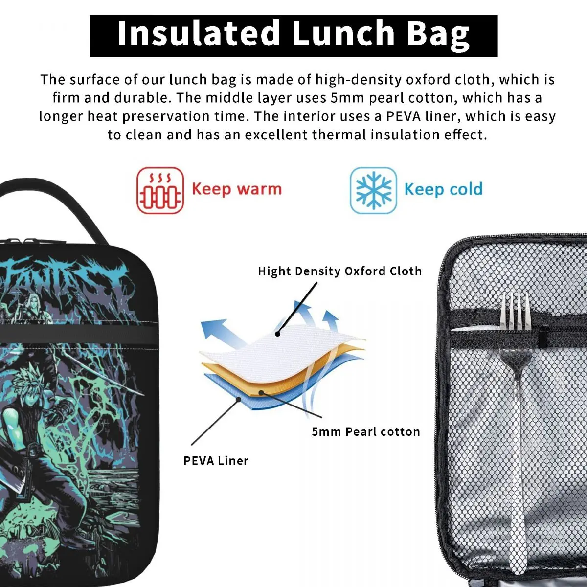 Final Fantasy Game Fans Lover Accessories Insulated Lunch Bags For Picnic Food Container Portable Thermal Cooler Lunch Boxes