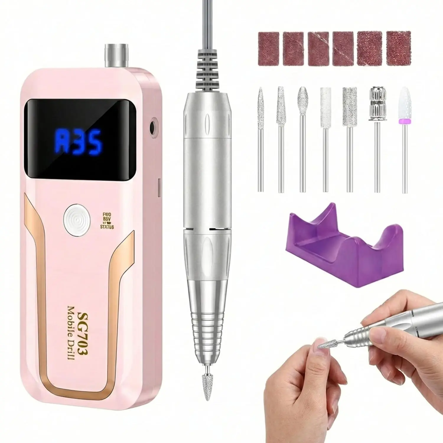 

Portable Electric Nail Drill 35000 RPM Rechargeable Nail File Machine with LED Display for Acrylics Gel Manicure Pedicure