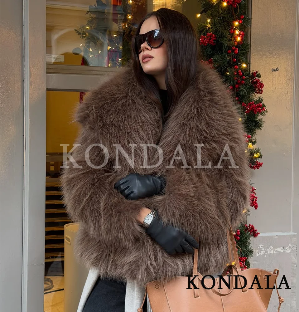 KONDALA à la mode Vintage manteau de fourrure femmes élégant haute rue automne hiver fausse fourrure revers veste manteau 2026 mode décontracté Chic veste