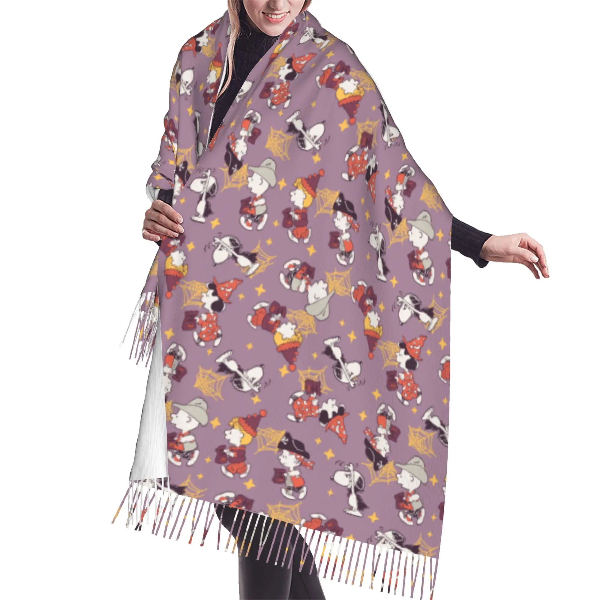 Custom S-snoopied Dog Tassel Scarf Women Soft Anime Manga Shawl Wrap Female Winter Scarves