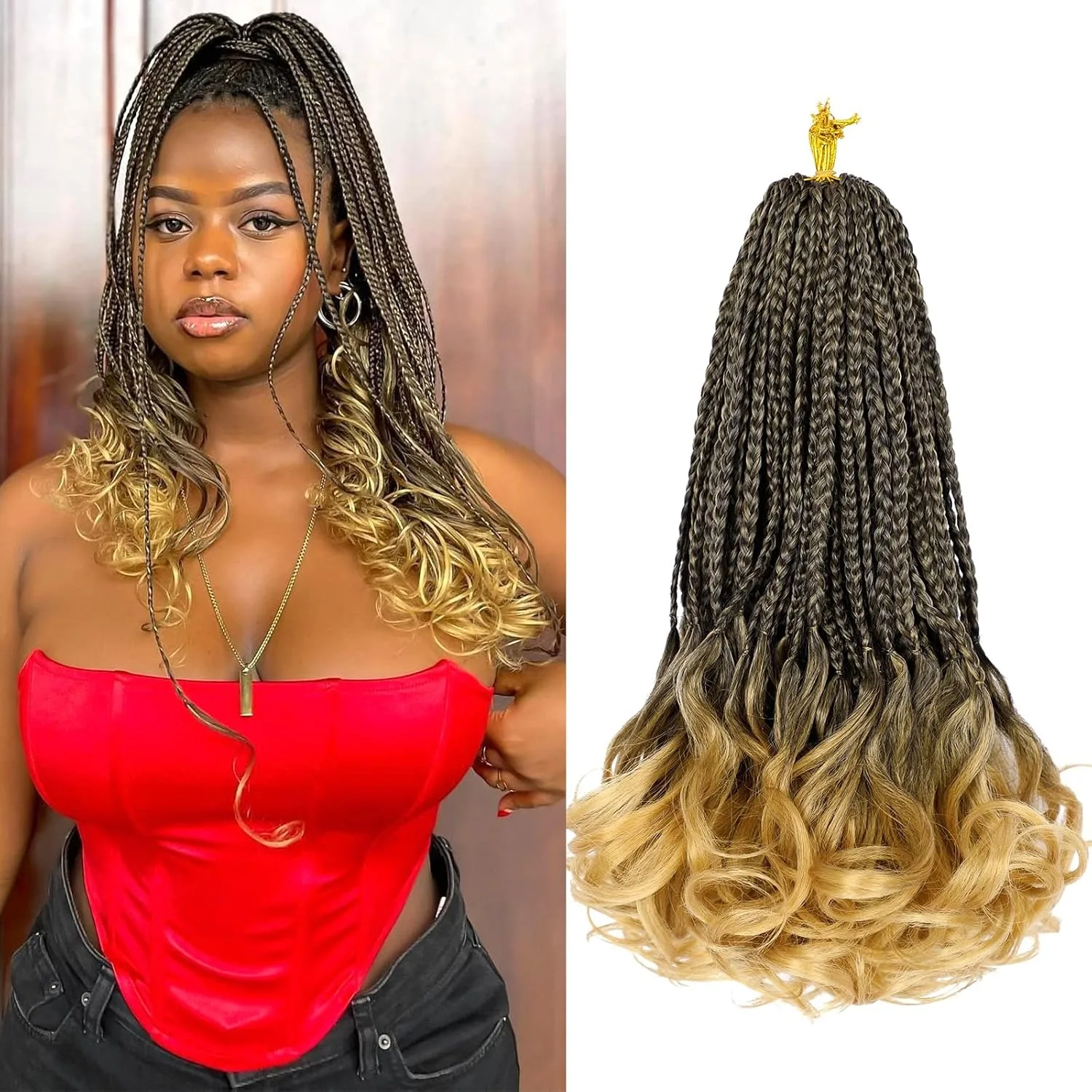 Curly Crochet Hair for Women Goddess Box Braids Crochet Hair Pre Looped French Curl Braiding Hair Crochet Braids 14 Inch 9 Packs French Curls Braids Layered Knotless Synthetic Hair Extensions