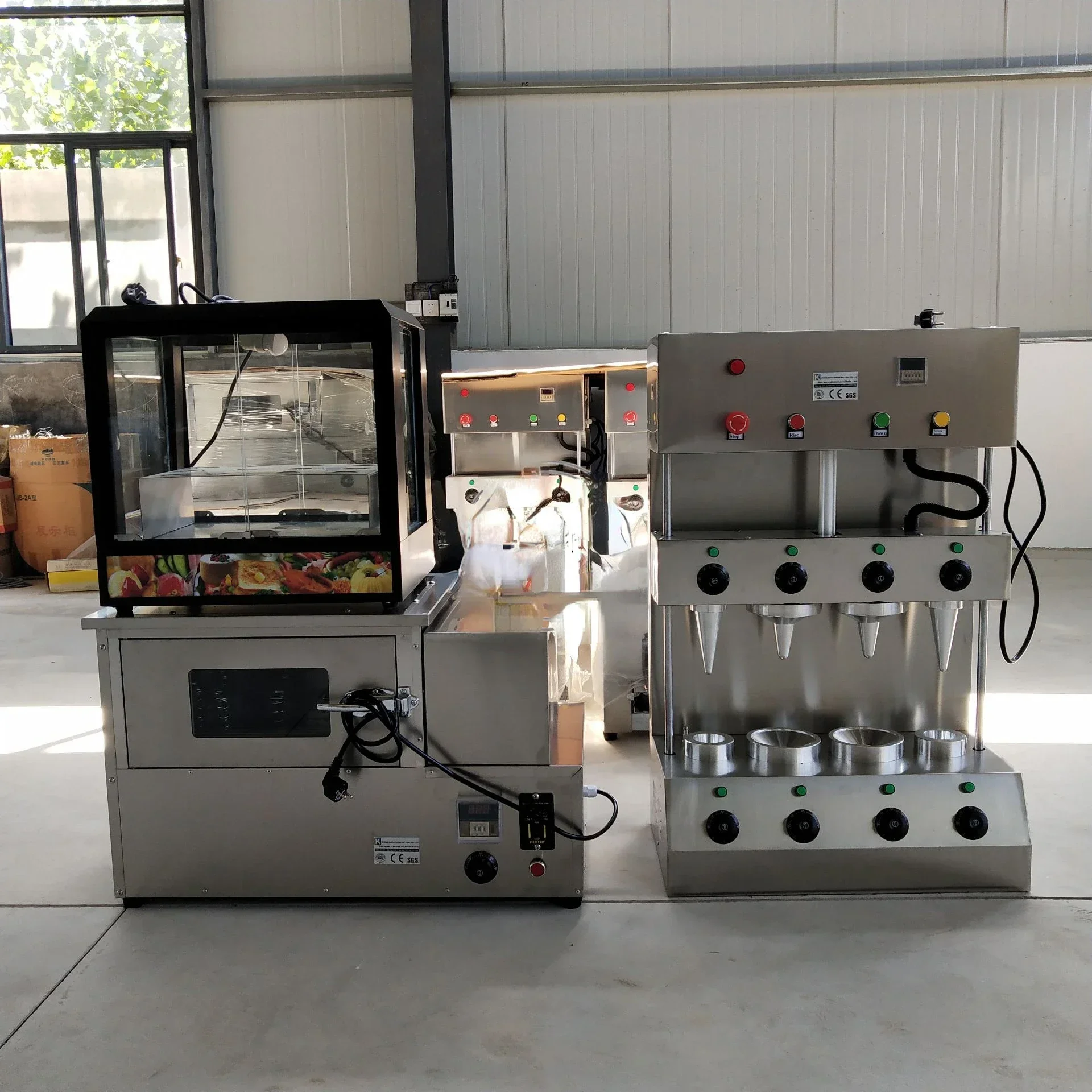 2019 핫세일 피자 기계 4구 피자 콘 기계 스테인리스 스틸 콘 피자 기계