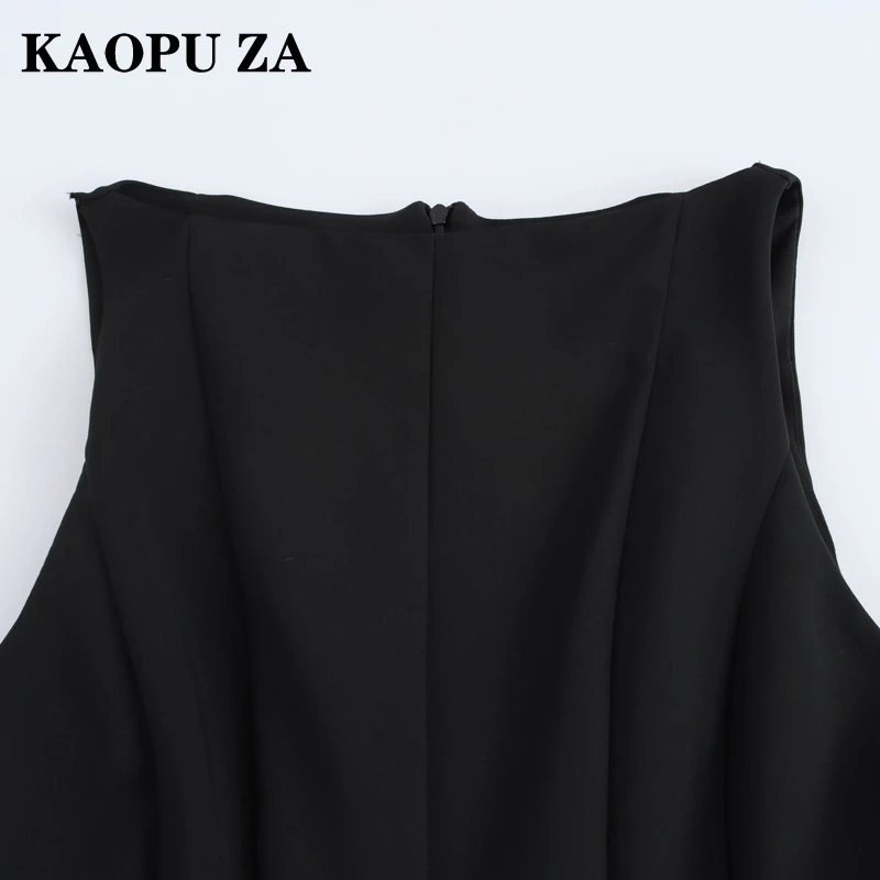 KAOPU ZA 2024 Dame Casual Mid-länge Kleid Mini Rock Streetwear Weibliche Ärmellose O-Kragen Kleider Rüschen Regular fit reißverschluss