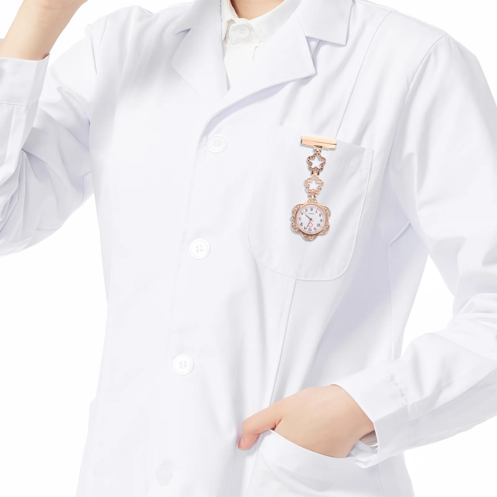 Rose Nurse Clip Watch Zinc Alloy Brooch Pin Stylish Pocket Watch Diamond Accent Elegant Nursing Badge Time Management