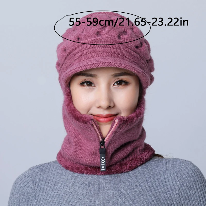Frauen Gestrickte Schal Maske Hut Set Winter Warme Beanie Hut Elastische Weiche Gestrickte Gehörschutz Winddicht Schnee Ski Cap Einteilige hut – Detail 1