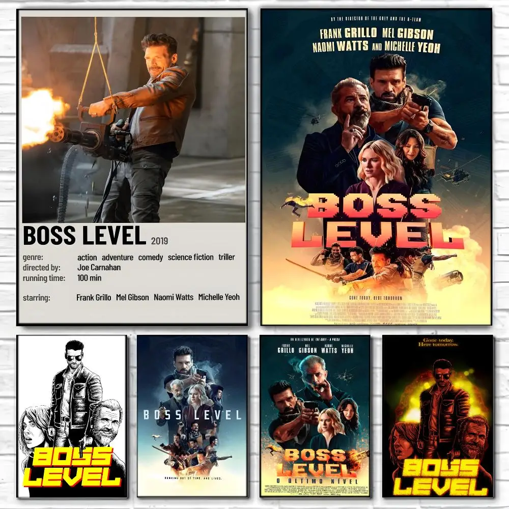 Sci Fi Action Movie B-Boss Level Poster  High-definition Art Sticker Self Adhesive Waterproof Home Decoration