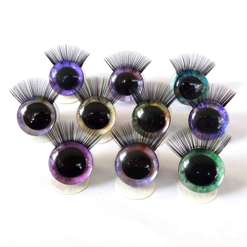 20pcs  12-35mm with black Eyelashes 3D Safety Glitter Toy Eyes Eyelash For DIY Plush