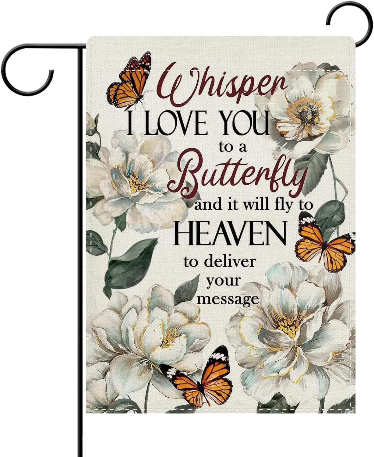 Dyrenson White Peony Flower Memorial Decorative Garden Flag, Whisper I Love You to a Butterfly Yard Outside Home Decorations uui